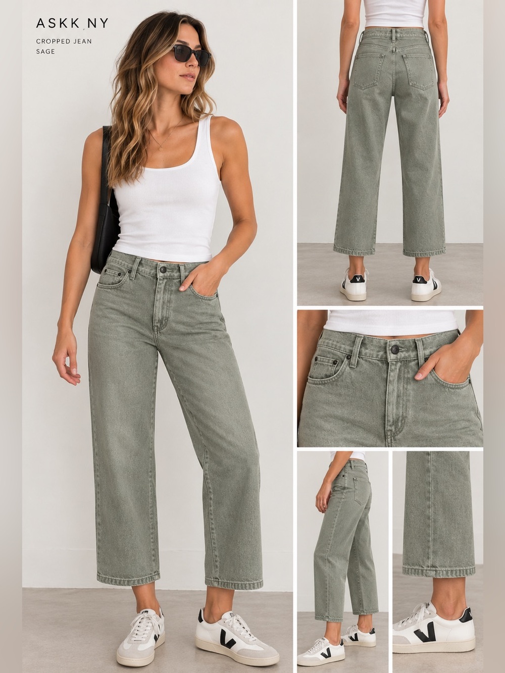 ASKK NY Wide Leg Jeans in Sage Green